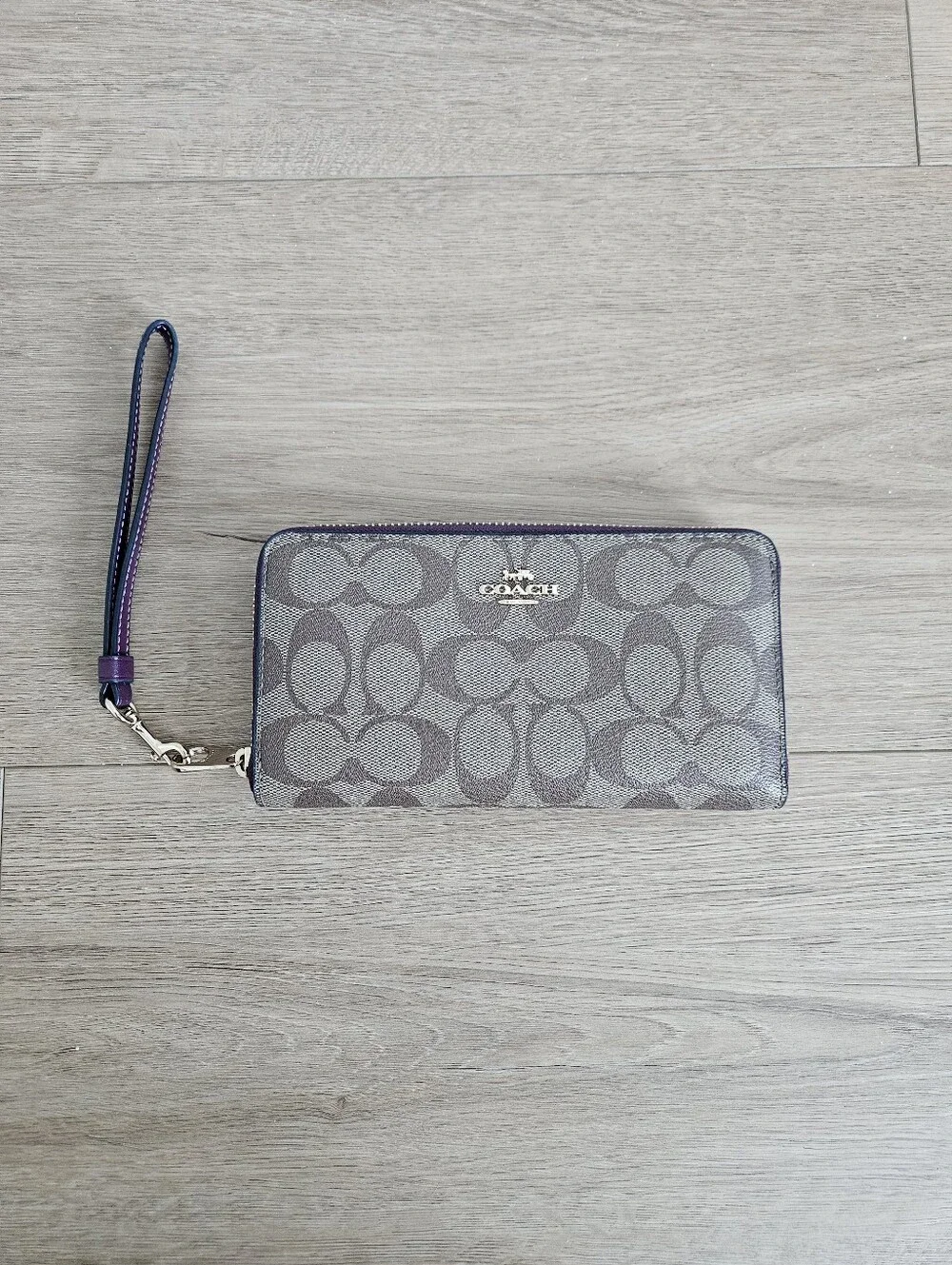 Coach Wallet with Wristlet Strap and Plum Accents